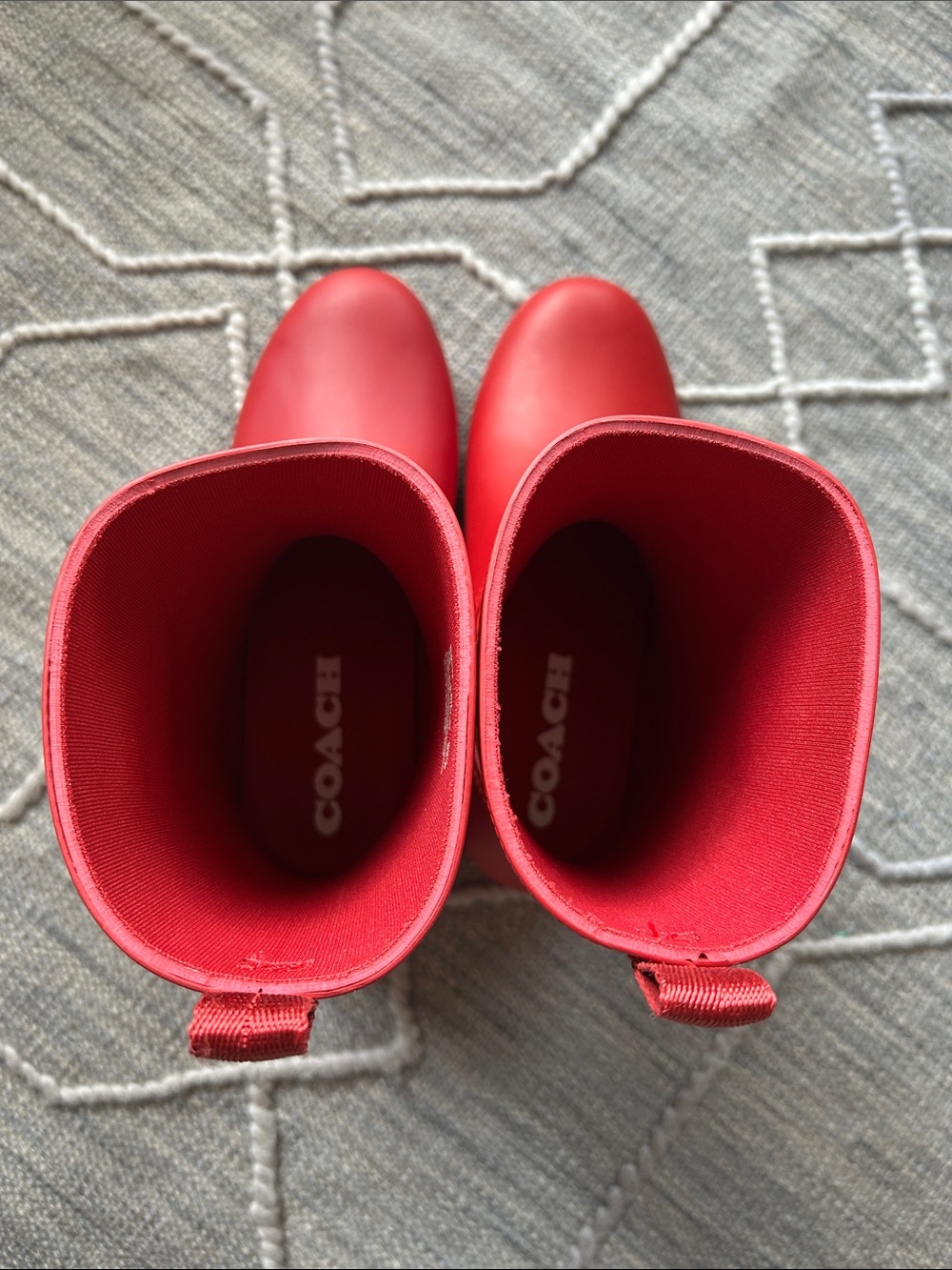 Coach Ryder Mid-Calf Ruby Red Rain Boots with Embossed C - Picture 10 of 13